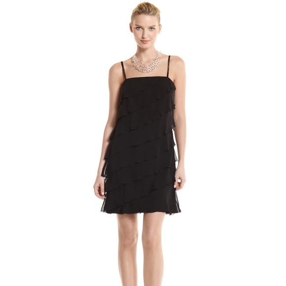 White House Black Market Dress Size 10 Black Ruffle Waterfall spaghettiStrap NWT - Picture 1 of 5